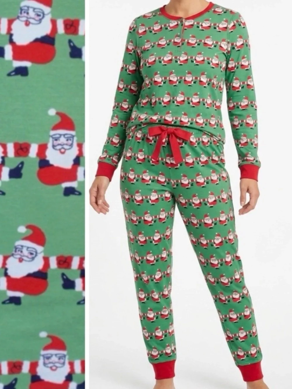 NWT Size M TBBC Chris Kringle Kickline Christmas Santa Print Women's Pajama set